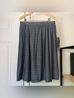 SOLIKA blue white striped pull on elastic waist mini knee‎ midi skirt